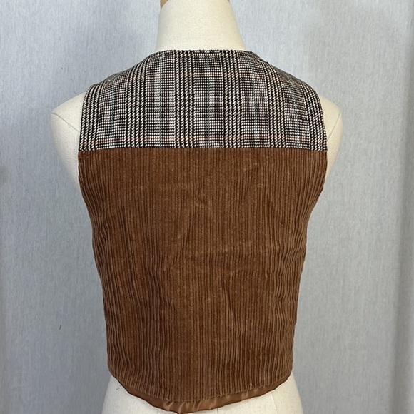 Love Riche brown corduroy and plaid back cropped vest size M - Picture 3 of 6